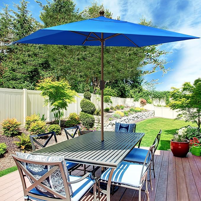 EliteShade USA 10-Year-Non-Fading 6.5x10Ft Rectangular Market Patio Umbrella, UPF 50+ UV Protection Performance Sun Umbrella, Heavy Duty Commercial Grade Outdoor Table Umbrella with Crank, Windproof Vented Top for Garden, Pool, Deck and Outdoor Playset...