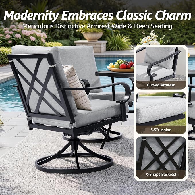 NATURAL EXPRESSIONS 5-Piece Patio Dining Set, 38" Round Table with 4 Swivel Rocking Chairs, Heavy-Duty 350lb, All-Weather Furniture