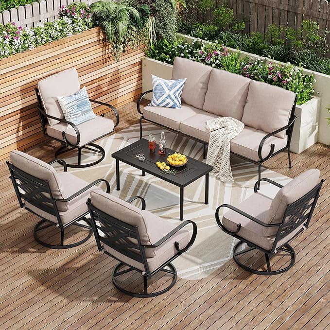 PHI VILLA Extra Large Metal Patio Furniture Sets, All-Weather Steel Frame Heavy Duty Patio Conversation Sets for Backyard, Porch and Garden