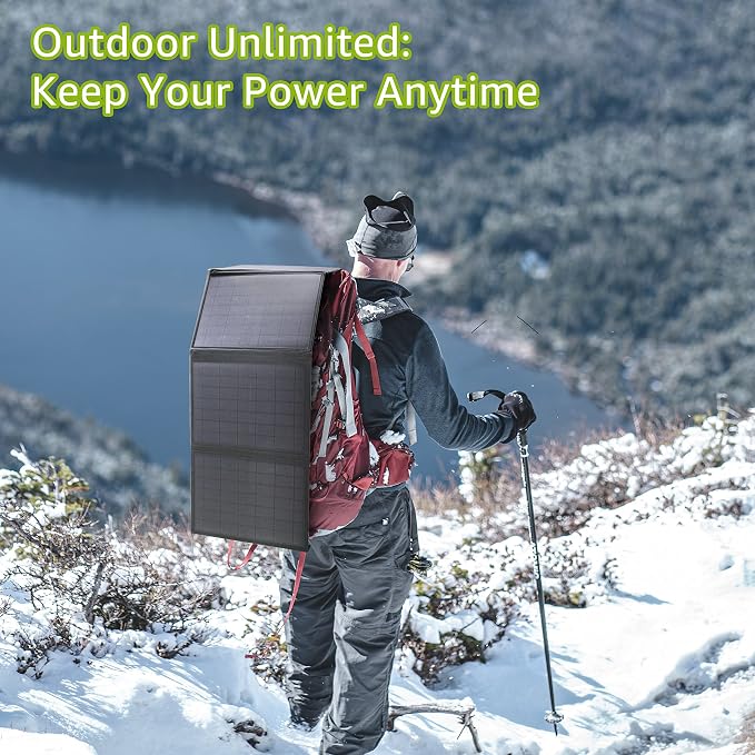 Solar Power Station with Solar Panel 40W, 120W 110V Portable Power Bank with AC Outlet for Outdoor Laptop Smart Device Camping RV Hiking Outdoor Backup Portable Battery with Solar Charger