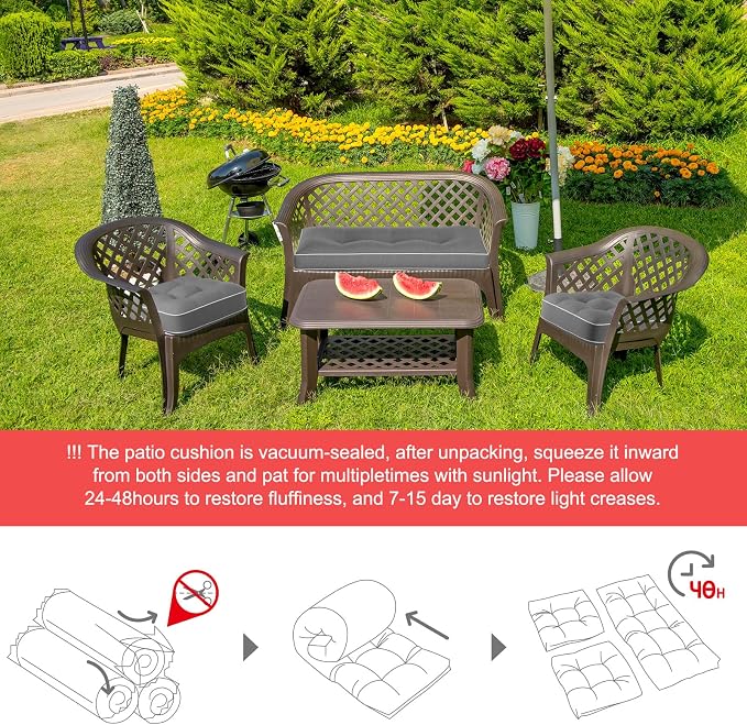 Wenqik 42 x 17 x 3.7 Inch Outdoor Bench Cushion Set of 3 Waterproof Tufted 1 Patio Loveseat Cushions and 2 Square Chair Seat Pad for Outdoor Furniture Couch Swing Sofa Wicker Settee(Gray)