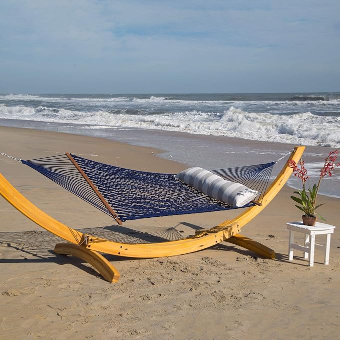 Nags Head Hammocks Admiral Navy DuraCord Rope Hammock – 13 ft. x 60 in., 2-Person, 450 lb Capacity, Cumaru Spreader Bar, Free Chains & Tree Hooks, Handcrafted in The USA
