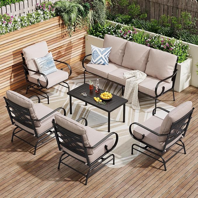 PHI VILLA Extra Large Metal Patio Furniture Sets, All-Weather Steel Frame Heavy Duty Patio Conversation Sets for Backyard, Porch and Garden