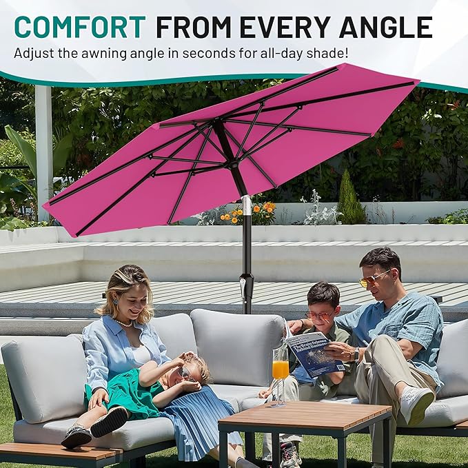 AreShark 10 FT Outdoor Patio Umbrella, Patio Table Umbrella with Push Button Tilt and Crank, Outdoor Patio Umbrellas with 8 Fiberglass Ribs, Patio Umbrellas for Market, Garden, Pool (Rose Pink)