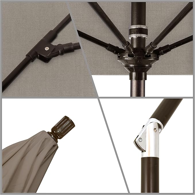 California Umbrella 7.5' Round Crank Lift, Collar Tilt, Aluminum Pole, Fiberglass Rib Patio Umbrella, Bronze Finish