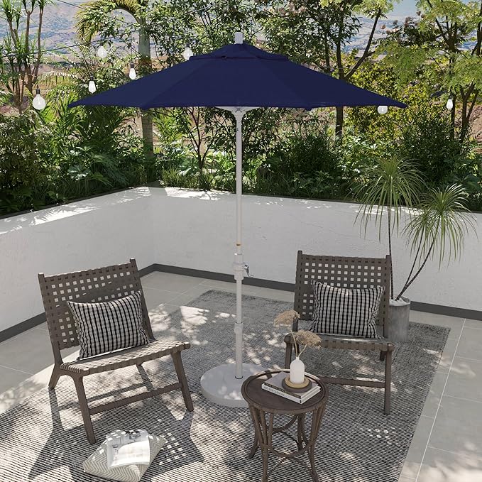 California Umbrella 7.5' Rd. Aluminum Patio Umbrella, Crank Lift, Collar Tilt, White