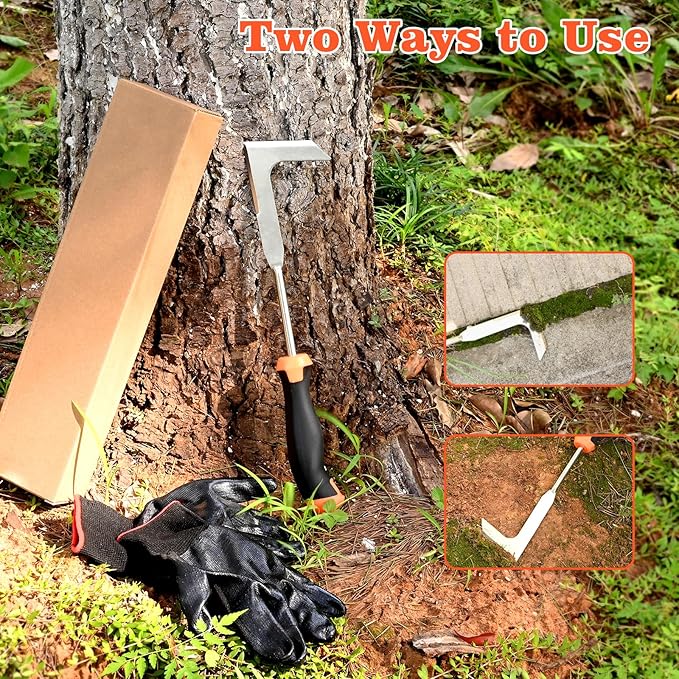 BokingOne Patio Crack Weeder Tool with Ergonomic Handle – Stainless Steel Weed Puller for Patio Sidewalk Driveway Cracks | Rust Resistant Dual-Material Gardening Tool