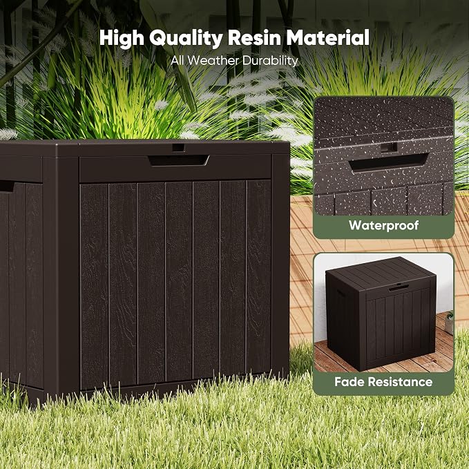 NEWBULIG 31 Gallon Deck Box, Weatherproof Resin Lockable Outdoor Storage for Secure Package Deliveries and Indoor Storage in Garden or Patio, Backyard