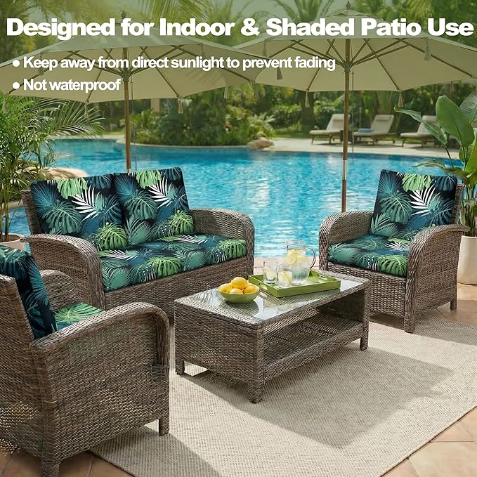 CALBODE 14 Pcs Stretch Outdoor Seat Cushion Covers, Washable Chair Seat Cover for Patio Furniture Cushions Soft Indoor and Outdoor Couch Cover Replacement (Greenery, Cover Only)