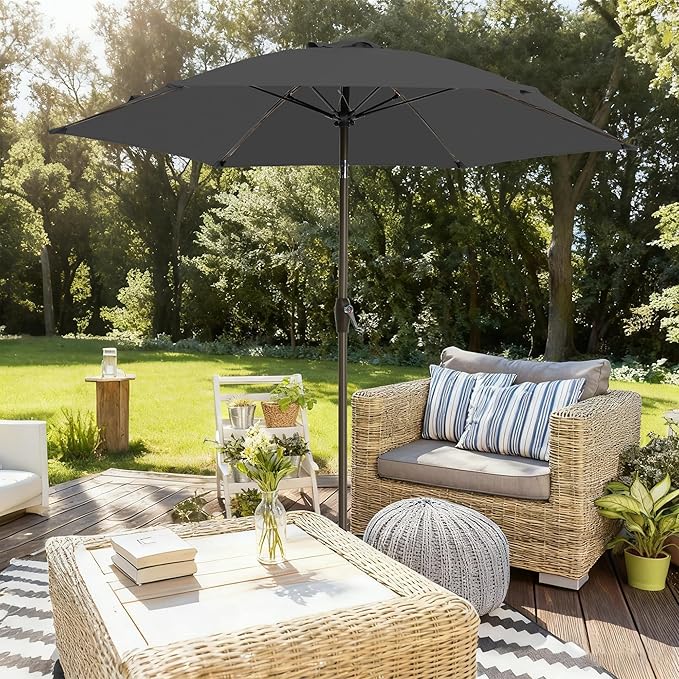 7.5FT Large Outdoor Patio Umbrella with Crank & Tilt - Durable Market Umbrella for Outdoor Patio with 6 Fiberglass Ribs for Poolside,Deck,Yard,Garden