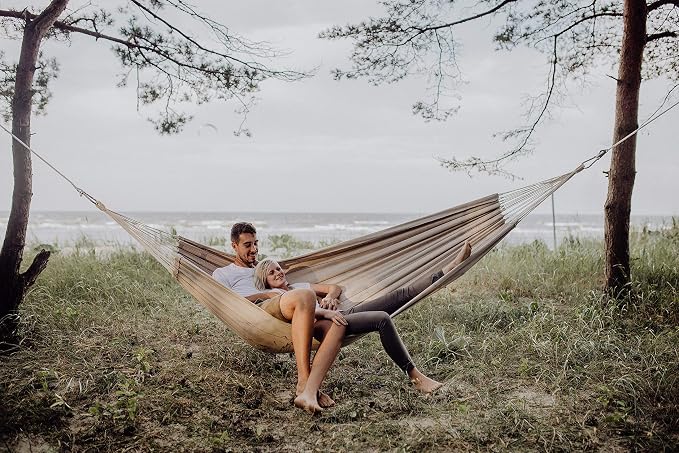 BYER OF MAINE Barbados Hammock, Authentic Brazilian, Sand, Recycled Cotton/Polyester Blend, 134" L x 58" W, Holds up to 330lbs
