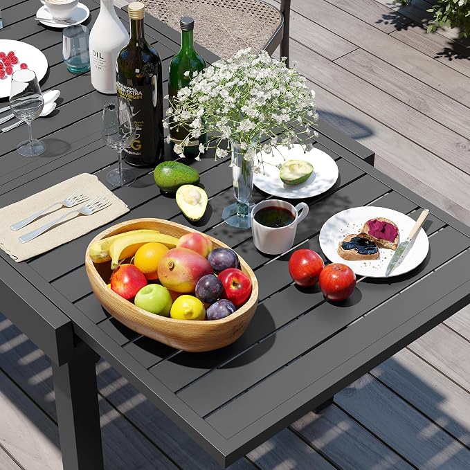31"-63" Extendable Outdoor Dining Table Black Aluminum Expandable Patio Dining Table for 4-6 People All-Weather Extending Dining Table for Backyard Lawn Garden(Only Table)