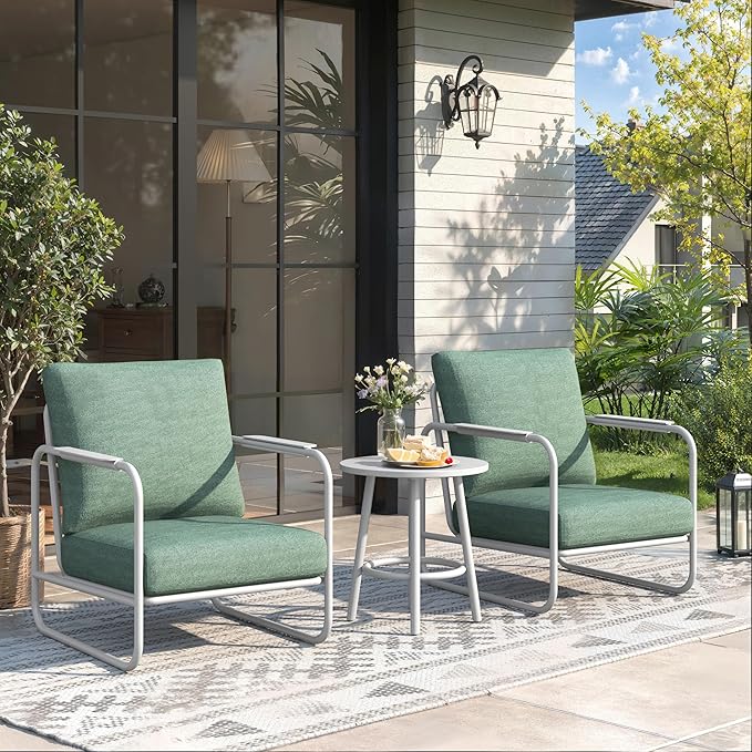 3-Piece Aluminum Patio Furniture Set, Spacious Deep Seating Chairs with 6-Inch Thick Cushions and Coffee Table, All-Weather Rust-Resistant Outdoor Seating for Backyard, Deck, Porch, Balcony