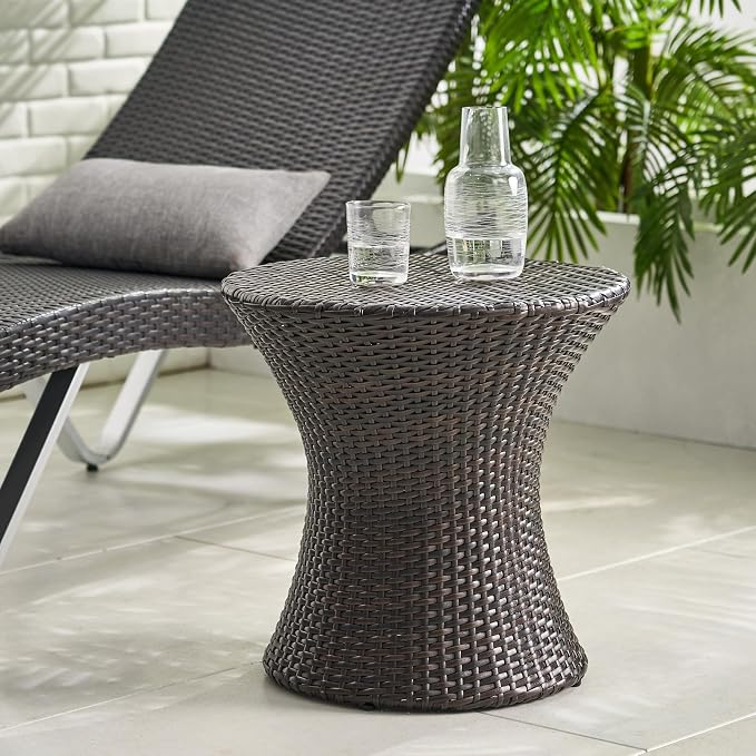 19-Inch Hourglass Outdoor Side Table (No Glass Top) - Brown, Space-Saving & Durable Wicker Design