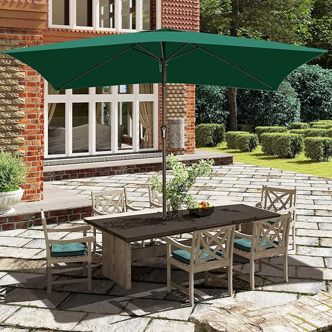 Ayge 6.5x10FT Rectangular Patio Umbrella Outdoor Table Umbrella w/Push Button Tilt & Crank Rectangle Market Umbrella UV Protection for Garden,Deck,Lawn,Yard & Pool,Green
