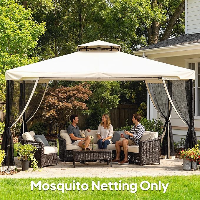 Outsunny 10' x 12' Universal Replacement Mesh Sidewall Netting for Patio Gazebos and Canopy Tents with Zippers, (Sidewall Only) Beige, Black