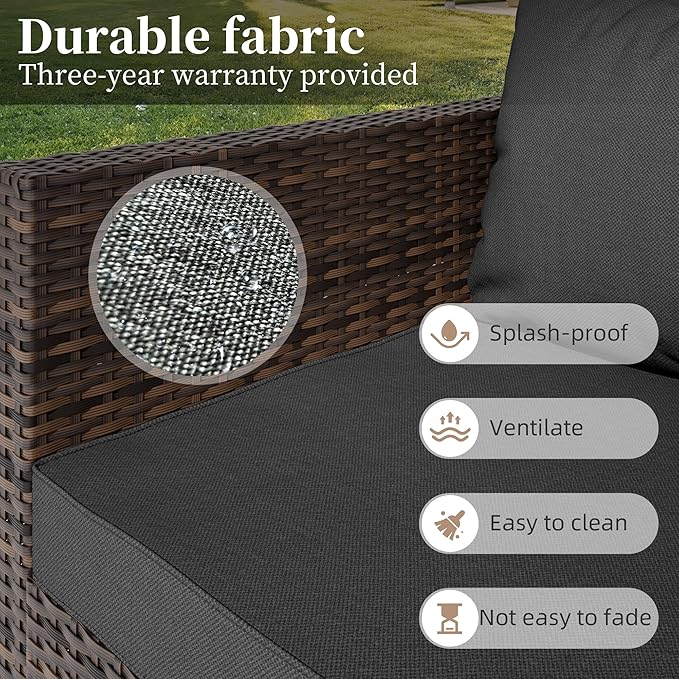 7 Pieces Patio Furniture Set - Outdoor Sectional Wicker Rattan Furniture with Cushion and Glass Table Patio Conversation Sets for Porch Poolside Backyard Outdoor Sofa Set Modular Sofa