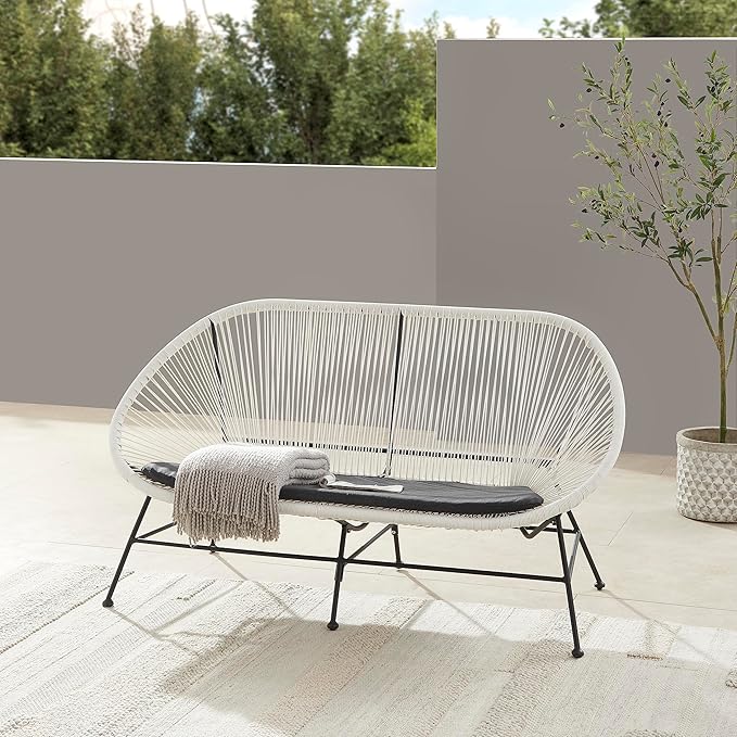 Linon Charleston White Woven Hammock Style Outdoor Loveseat