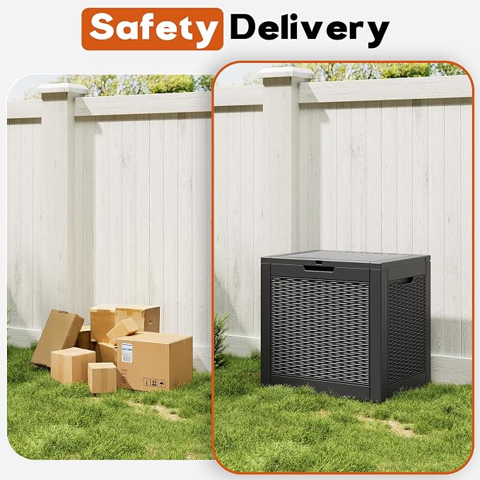Outdoor Storage Box, Resin Deck Boxes Indoor and outdoor, Waterproof Storage Box Lockable Lid (Black, 35 Gallon)