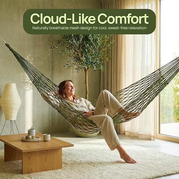 Gardenised Portable Rope Hammock with Hanging Cords & Carry Bag Lightweight Compact Outdoor Design for Camping Hiking Travel Beach Backyard Patio Balcony Garden & Napping, Olive Green Net Hammock