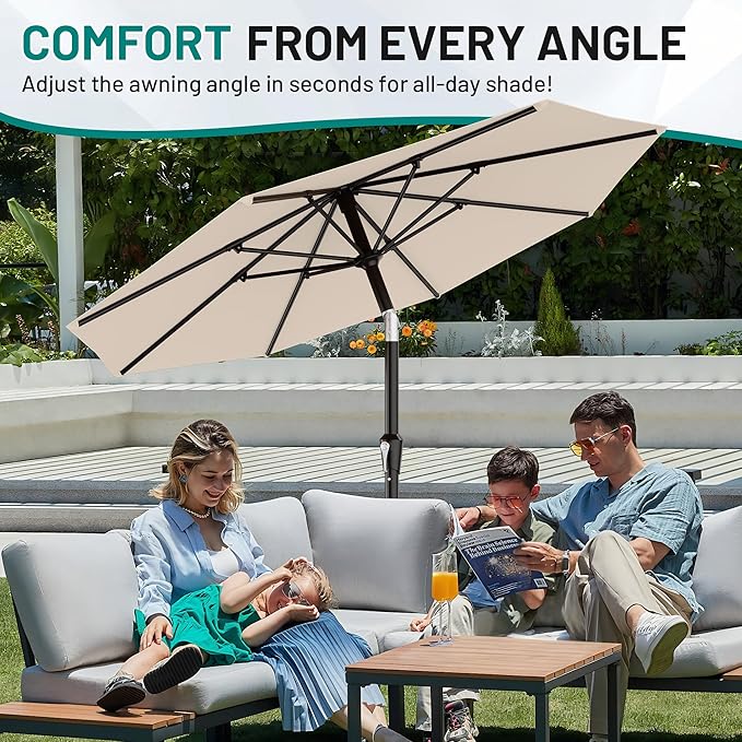AreShark 10 FT Outdoor Patio Umbrella, Patio Table Umbrella with Push Button Tilt and Crank, Outdoor Patio Umbrellas with 8 Fiberglass Ribs, Patio Umbrellas for Market, Garden, Pool (Cream White)