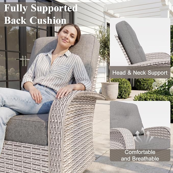 5-Piece Patio Furniture Set, Outdoor Swivel Rocking Chairs Set with Ottomans,All Weather Conversation Set for Porch Poolside Balcony,Gray