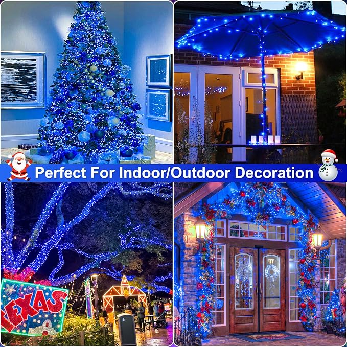 2 Pack Christmas Lights Outdoor, Total 200FT 600 LED Christmas Tree Lights | Blue, 8 Modes Waterproof Connectable String Lights for Outside Indoor House Yard Patio Garden Wedding Holiday Decorations