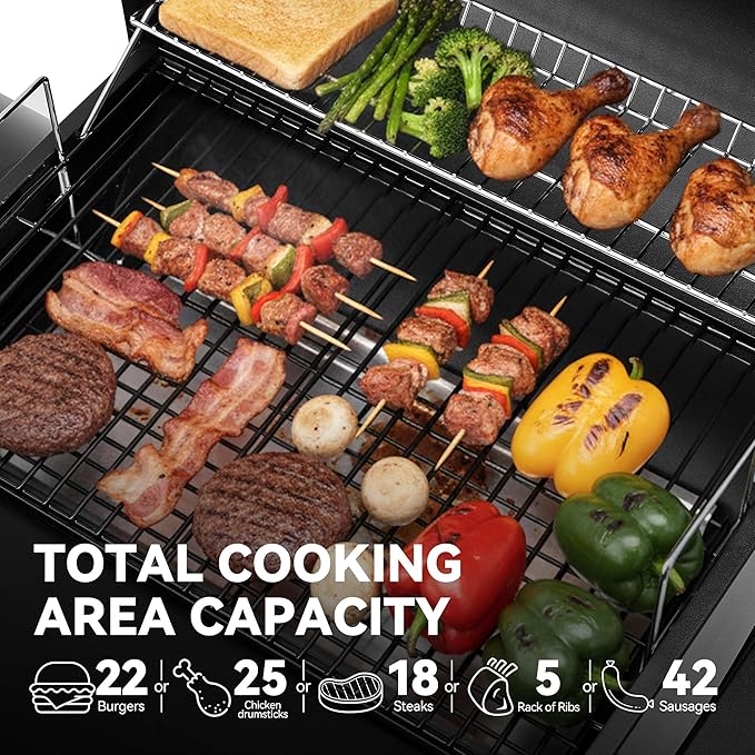 Barrel Charcoal Grill with Offset Smoker, Side Shelf with Hooks, Mesh Bottom Shelf, Blow-Molded Wheels, Outdoor Grilling and Backyard Cooking, CC1624S, Black