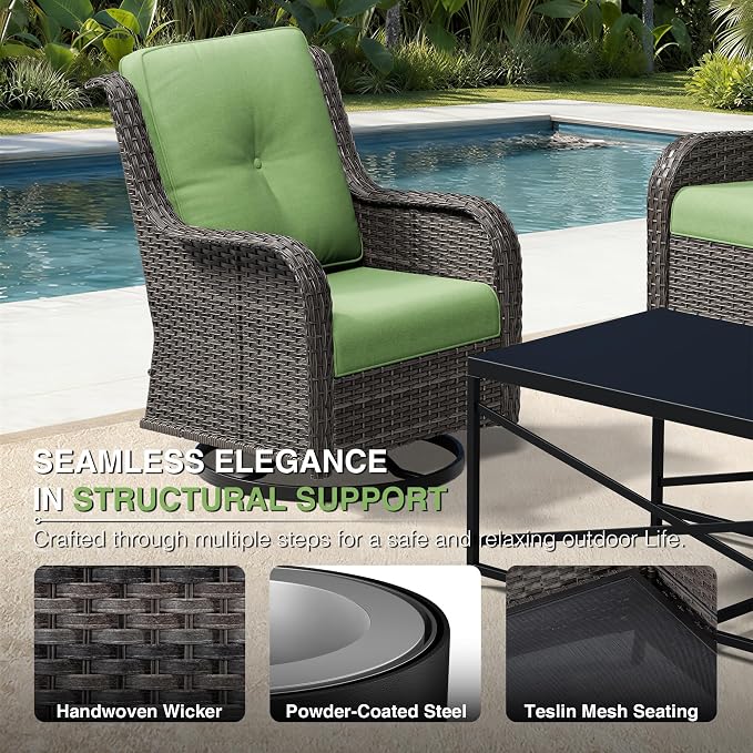 Joyside 6 Piece Wicker Patio Furniture Set, Outdoor Swivel Rocker Patio Chairs with High Back, Deep Seating, Wide Armrest, Thickened Cushions, Outdoor Furniture for Deck, Porch Use
