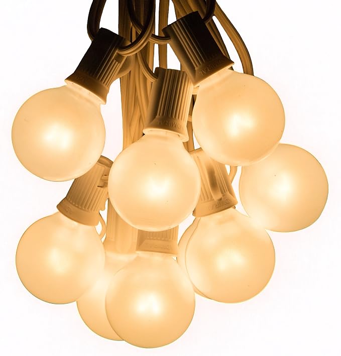 100 Foot G40 White Pearl Wedding String Lights with White Wire | G40 1.6 Inch 5-watt Globe Bulbs - Great for Parties, Patios, Backyards, Tents and more