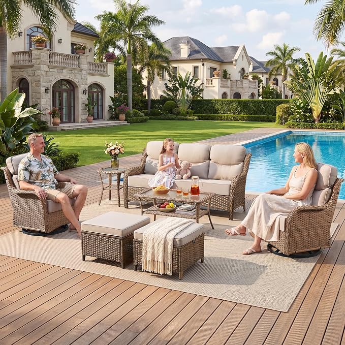 71'' Patio Couch Outdoor Wicker Sofa, Heavy Duty All-Weather Rattan 3-Seater Sofa with Deep Seating and Removable Cover, Outdoor Patio Furniture for Deck Porch Sunroom Backyard Yellow/Beige