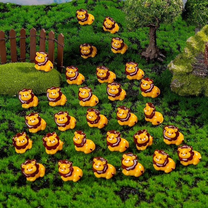 60 Pcs Mini Resin Lion Figurine Bulk Mini Lion Figurine Cake Decorations Cute Miniature Resin Sculpture Ornament Micro Landscape Office Garden Desk Party Tabletop Decor
