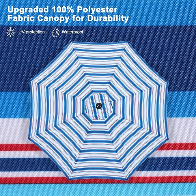 ABCCANOPY 9FT Patio Umbrella - Outdoor Waterproof Table Umbrella with Push Button Tilt and Crank, 8 Ribs UV Protection Pool Umbrella for Garden, Lawn, Deck & Backyard (Navy Blue Stripes)
