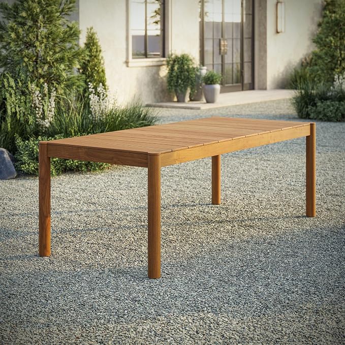 Modway Eleni 89-Inch Outdoor Teak Wood Dining Table in Natural – Rectangular Patio Dining Table with Slatted Top for Patios, Decks, Or Gardens