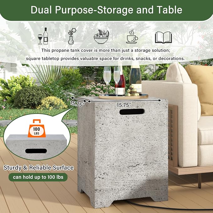 Polibi Tank Cover with Square Side Table, 100lb Capacity Weather-Resistant Enclosure for Standard 20 lb Tanks, Outdoor Storage for Patio, Deck, Balcony, No Assembly Needed, Dark Gray