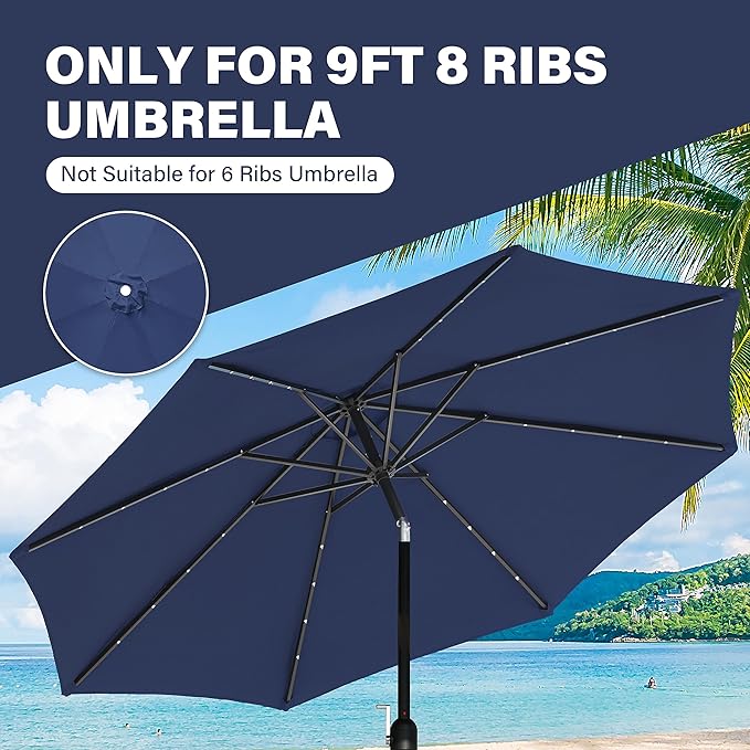 YSSOA 9' Patio Umbrella Replacement Canopy Only for 8 Ribs, Dark Blue