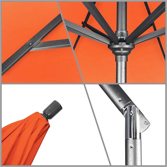 California Umbrella 11Ft Premium Sunbrella Patio Umbrella, Hand-Crank, Tilt-Collar, Gray Frame, Melon Fabric