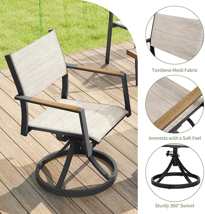 9 Piece Outdoor Dining Set, Expandable Outdoor Patio Dining Table and Swivel Chair Set, Aluminum Outdoor Table and 8 Chairs with Textilene Fabric & Armrest for Patio, Garden, Lawn(Brown)
