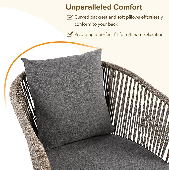 7 PC Patio Dining Set with Table and 6 Chairs Grey | All-Weather Outdoor Furniture with Acacia Wood Tabletop & Metal Frame, for Garden, Backyard, or Balcony