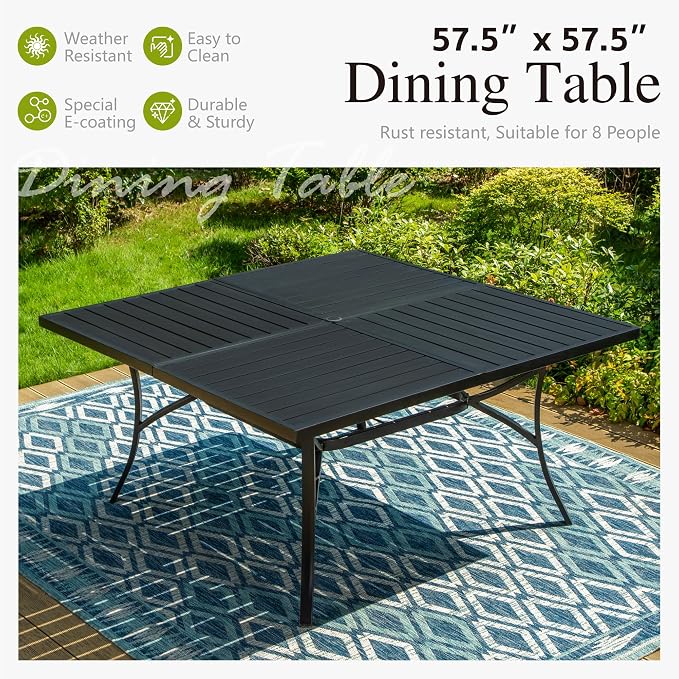 Sophia & William Patio Dining Set, Steel, Black | Umbrella Hole, E-Coated, Cushions Included, For Patio, Garden and Yard