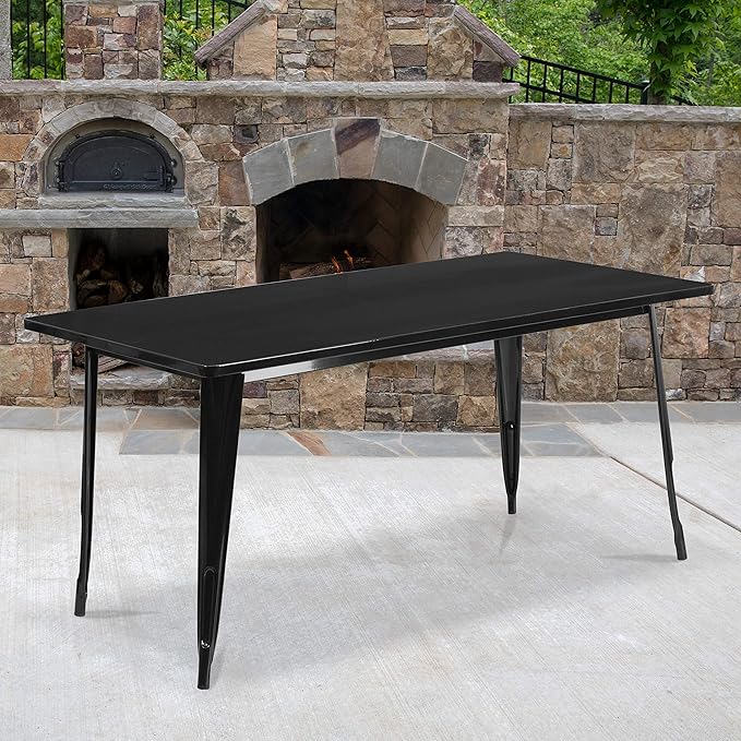 EMMA + OLIVER Commercial Grade 31.5" x 63" Rectangular Black Metal Indoor-Outdoor Table