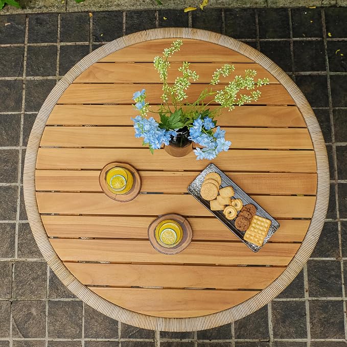Cambridge Casual Seaside Wood Outdoor Coffee Table, Natural Teak/All-Weather Wicker