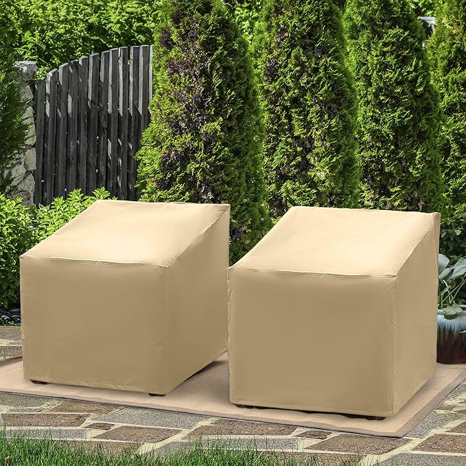 Patio Chair Covers 2 Pack, Outdoor Chair Covers Waterproof 600D Heavy Duty, All-Weather Patio Furniture Covers for Outdoor Swivel Chairs, Lawn Wicker Sofas & Rocking Chairs, Beige
