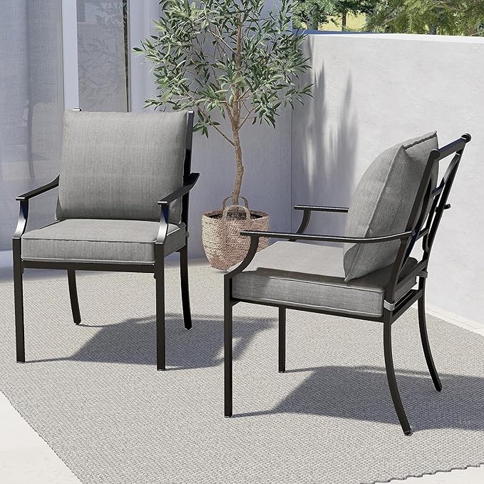 Grand patio 2-Piece Outdoor Dining Chairs Patio Fixed Dining Chair Set of 2 Frame with Removable Grey Olefin Cushions