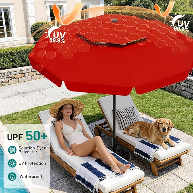AreShark 12ft 2-Tier Patio Umbrella with Valance - Outdoor Umbrella Waterproof UV Protection, Market Table Umbrella w/ 8 Sturdy Ribs&Crank for Pool, Backyard, Garden(Red)