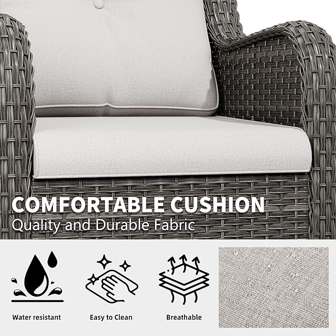 5 Pcs Patio Furniture Set with Fire Table-31'' Fire Pit Table, 4 Outdoor Rattan Wicker Conversation Chairs (4 Fixed Chairs) (Beige)