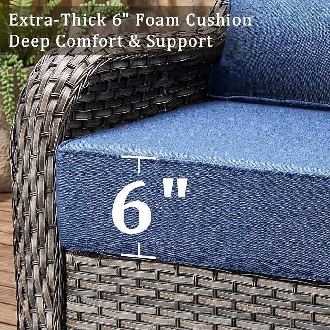 Luxury 6" Thick Cushion 9 Pieces Wicker Patio Furniture Set with 41”Fire Table, Outdoor Conversation Set with Patio Couch and Swivel Rocker Chairs for Deck Porch Yard and Poolside