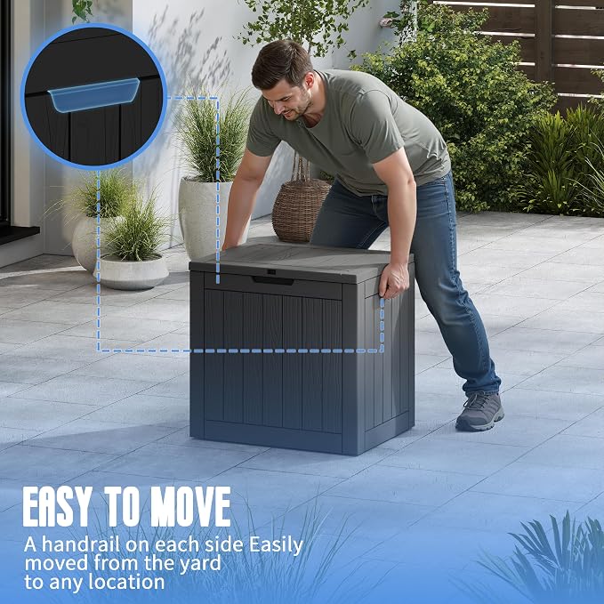 35 Gallon Outdoor Deck Storage Box, Weatherproof Lockable Patio Storage Bin for Poolside, Backyard, Lawn & Outdoor Compact Space (Black,35GAL)