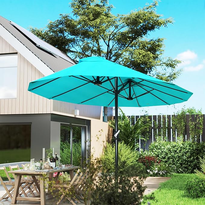Outsunny Extra Large 15 ft Patio Umbrella, Double-Sided Wide Outdoor Umbrella with Crank Handle and Air Vents for Backyard, Deck, Pool, Market