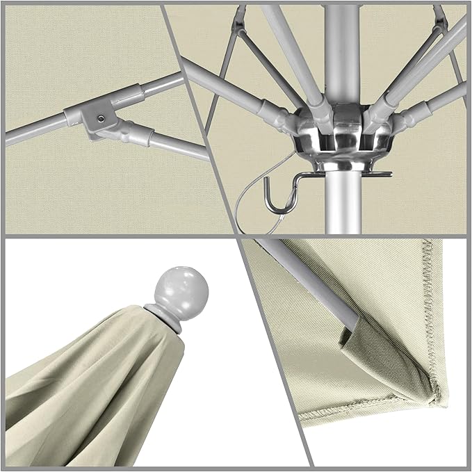 California Umbrella 7.5' Rd. Venture Series Contract Grade Patio Umbrella, Push Open Pin Stop, Silver Finish, Solution Dyed Beige